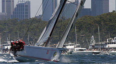 Yachts racing on Sydney Harbour at the Boxing Day start of the Sydney to Hobart