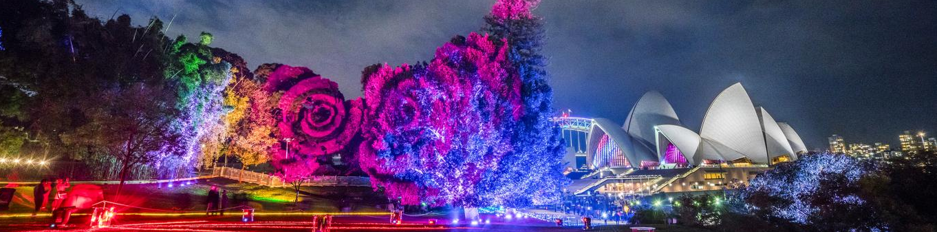 Vivid Sydney light projections illuminating the city and Sydney Harbour