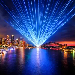 Vivid Sydney light beams over the Opera House