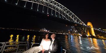 Wedding couple aboard a Majestic water taxi on Sydney Harbour