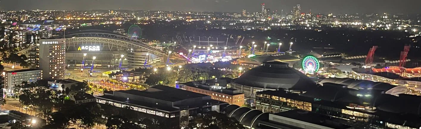 Sydney Olympic Park event precinct at night